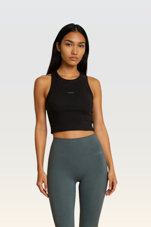 W MoonRib Cropped Tank - Black