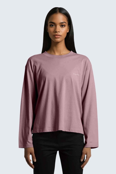 Rumi Earth - W Moon Tee Short Oversize Long - Sleeve - Rose Deep - R111124RPP - Tops